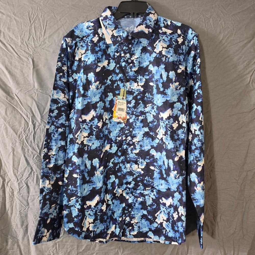 Robert Graham Castlepines Blue Floral Abstract Cotton Button Down Shirt Mens XL